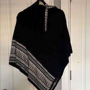 White House Black Market Black Poncho with White Accents